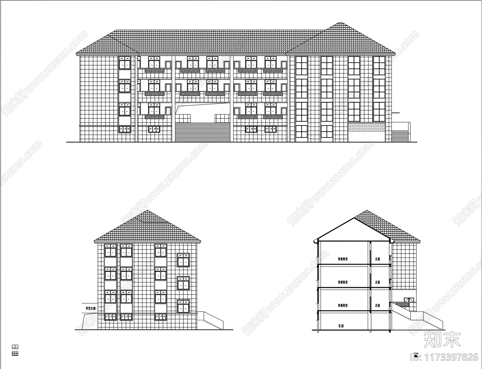 现代学校建筑cad施工图下载【ID:1173397826】