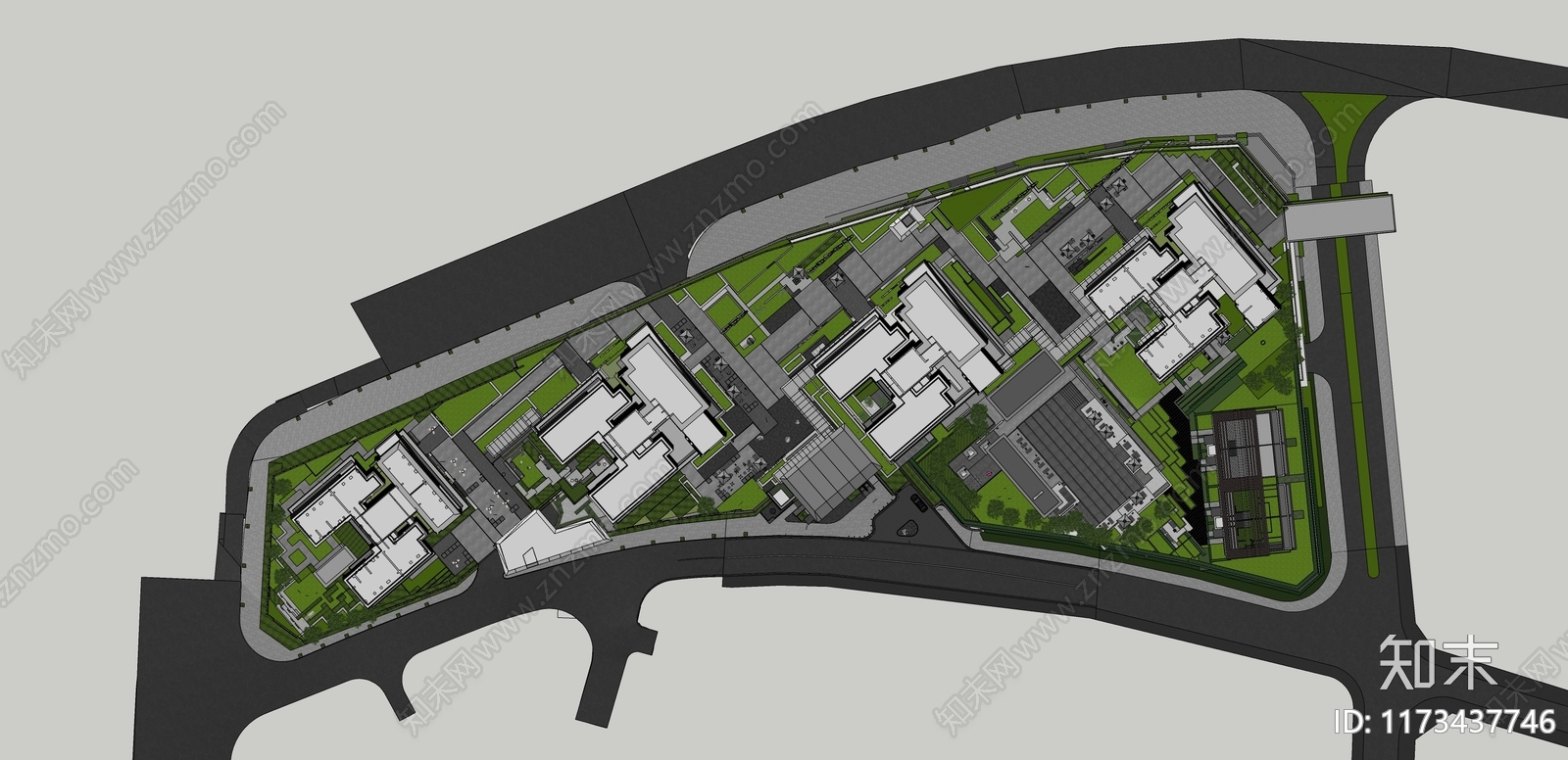 简约现代小区景观SU模型下载【ID:1173437746】