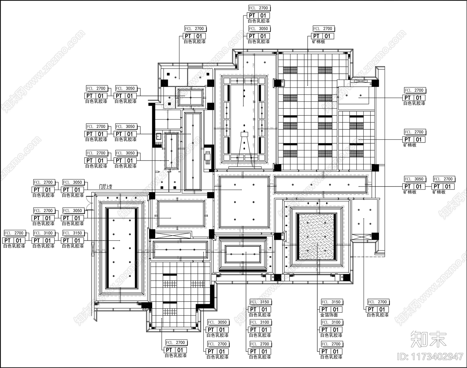 美式整体办公空间施工图下载【ID:1173402947】