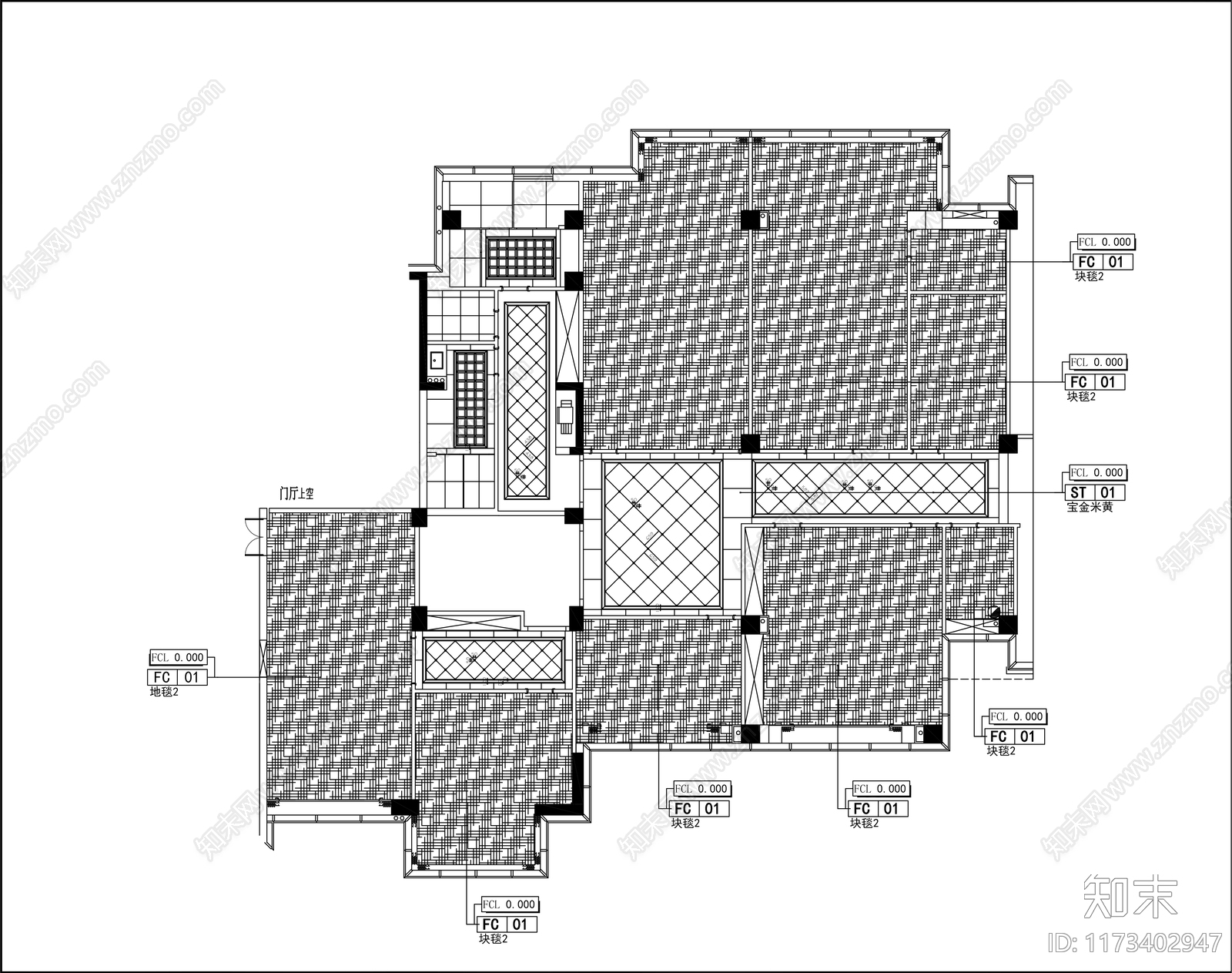 美式整体办公空间施工图下载【ID:1173402947】