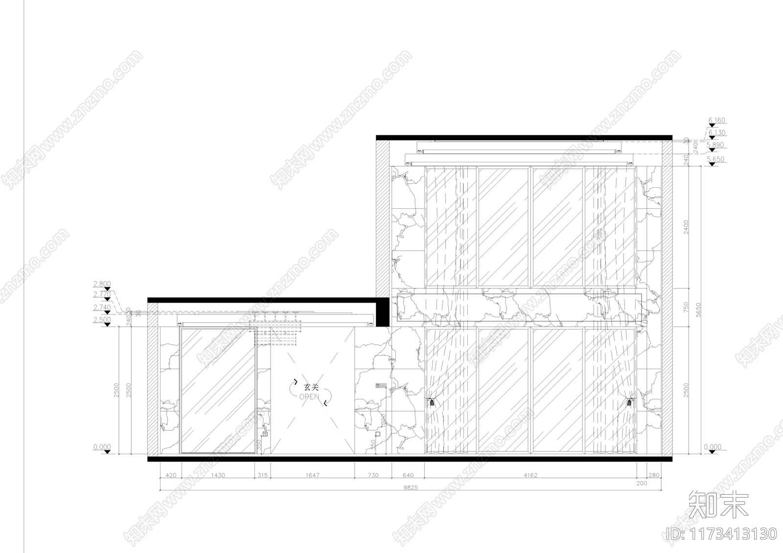 新中式客厅cad施工图下载【ID:1173413130】
