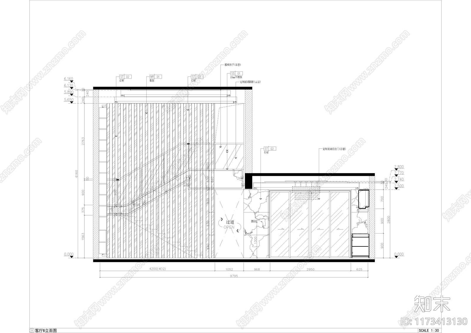 新中式客厅cad施工图下载【ID:1173413130】