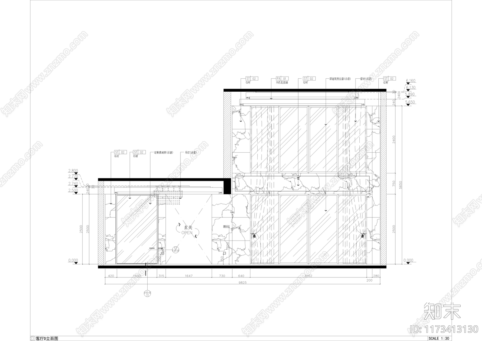 新中式客厅cad施工图下载【ID:1173413130】