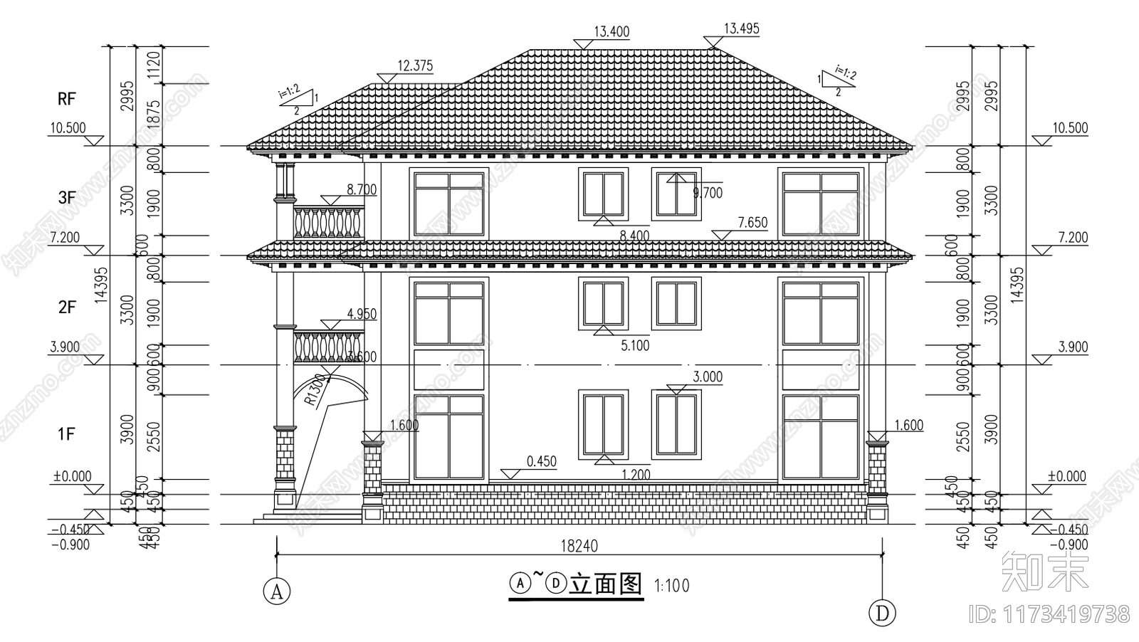 现代别墅建筑cad施工图下载【ID:1173419738】