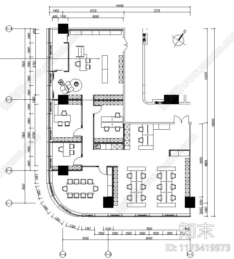 极简现代整体办公空间施工图下载【ID:1173419973】