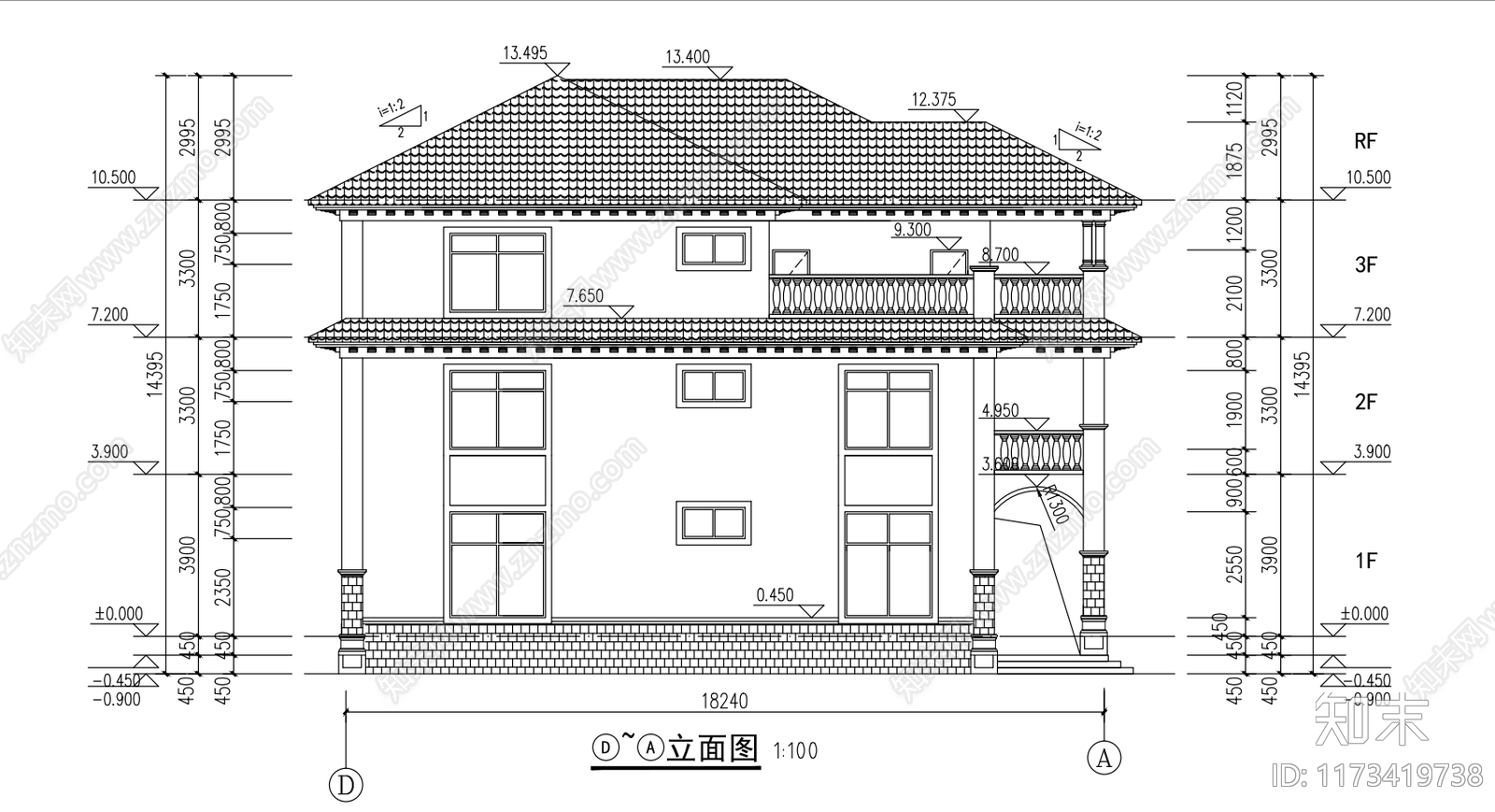 现代别墅建筑cad施工图下载【ID:1173419738】