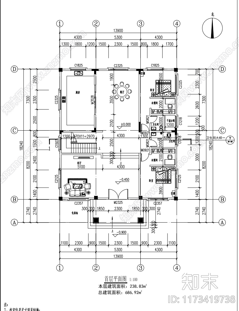 现代别墅建筑cad施工图下载【ID:1173419738】