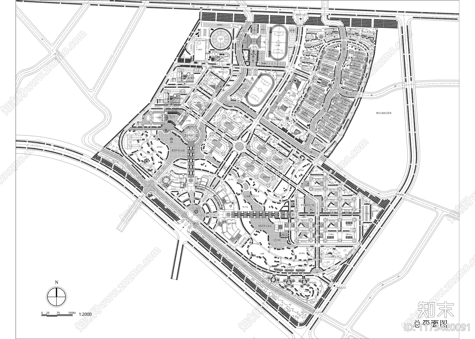 现代校园景观cad施工图下载【ID:1173420091】