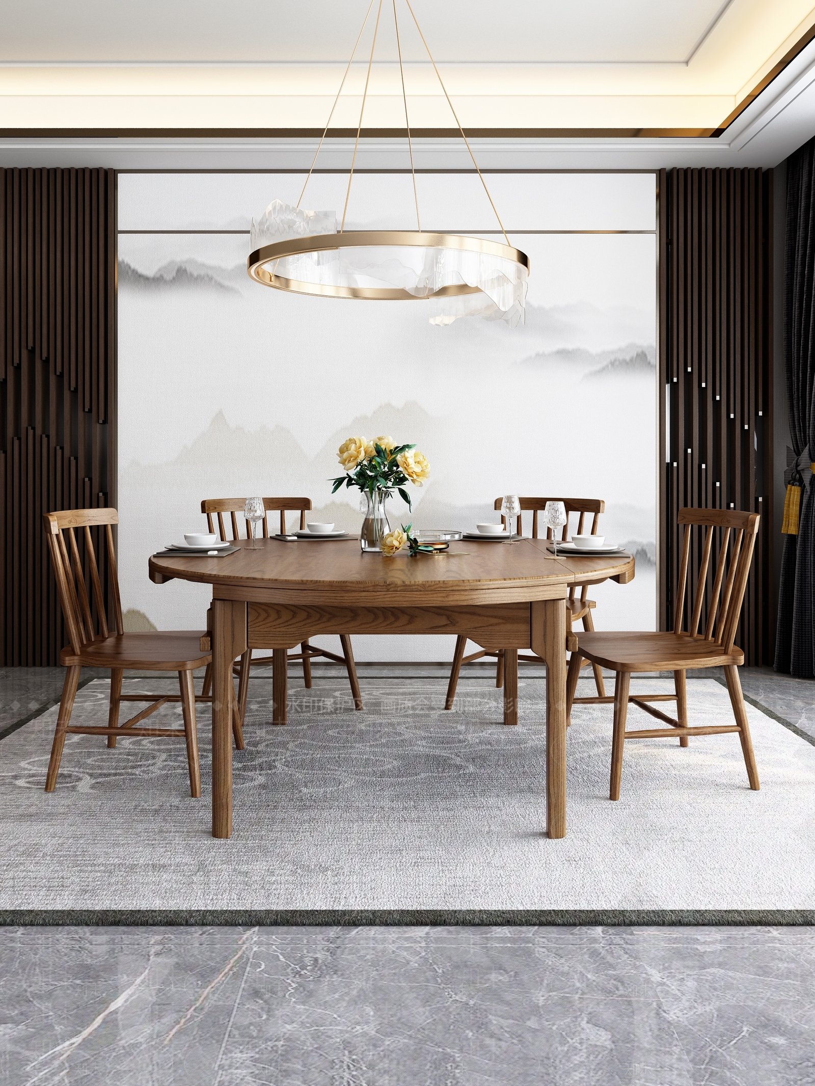 中式新中式餐桌3D模型下载【ID:1173426017】