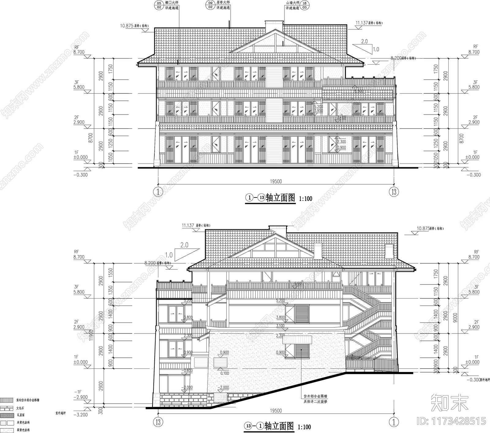 现代新中式住宅楼建筑cad施工图下载【ID:1173428515】