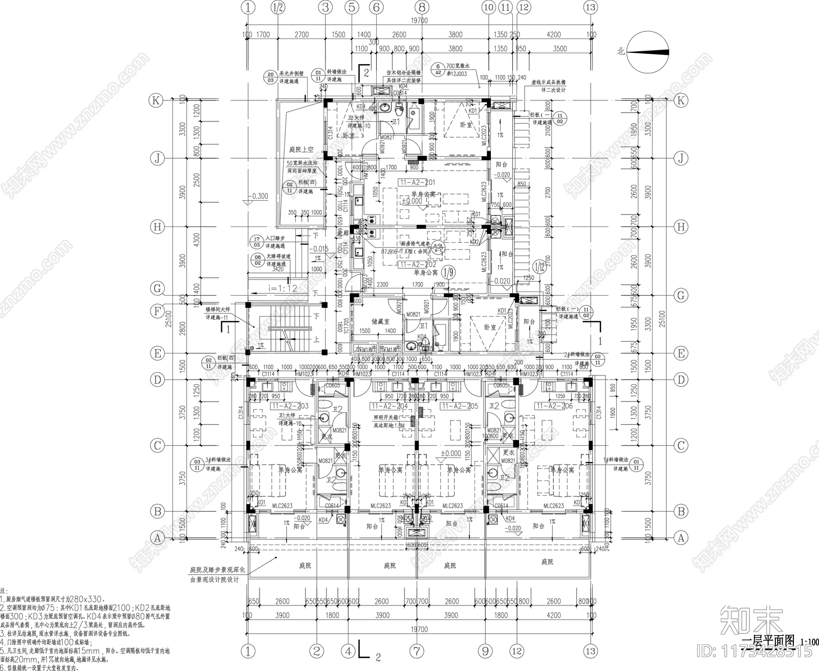 现代新中式住宅楼建筑cad施工图下载【ID:1173428515】