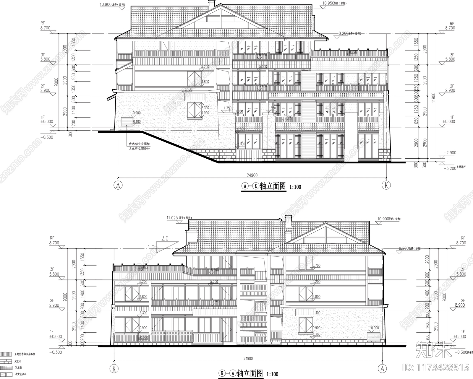 现代新中式住宅楼建筑cad施工图下载【ID:1173428515】