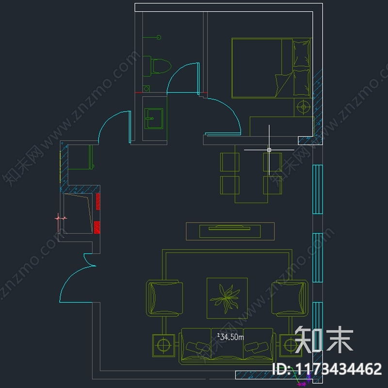 客厅cad施工图下载【ID:1173434462】