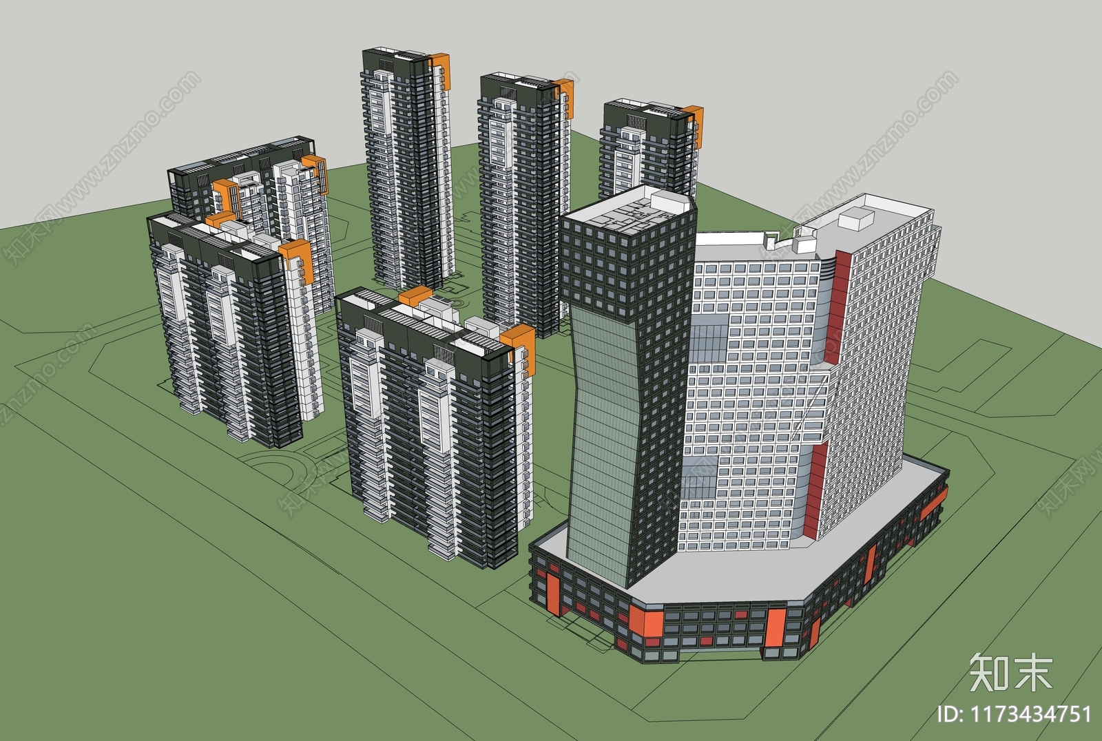 现代简约商场建筑SU模型下载【ID:1173434751】