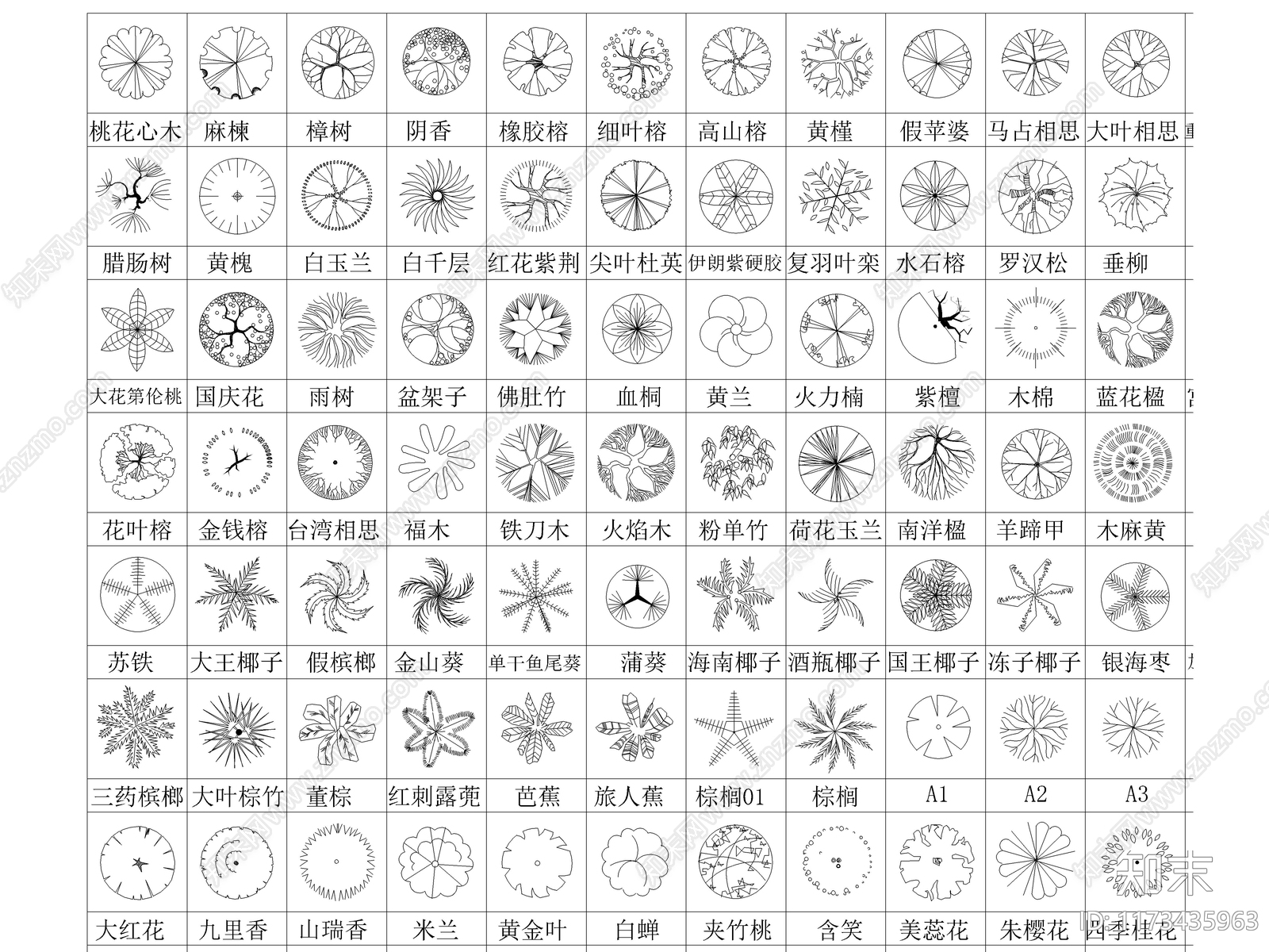2024最新超全乔木灌木花草CAD图库施工图下载【ID:1173435963】