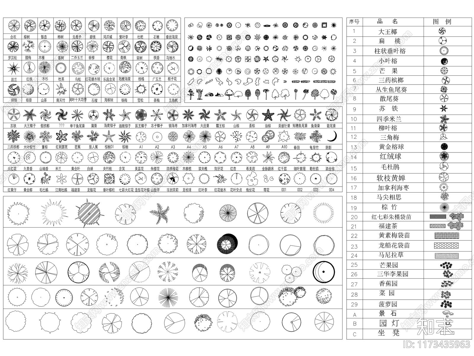 2024最新超全乔木灌木花草CAD图库施工图下载【ID:1173435963】