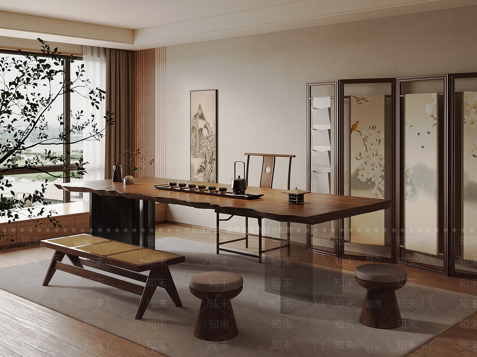 新中式茶桌椅3D模型下载【ID:1173436836】