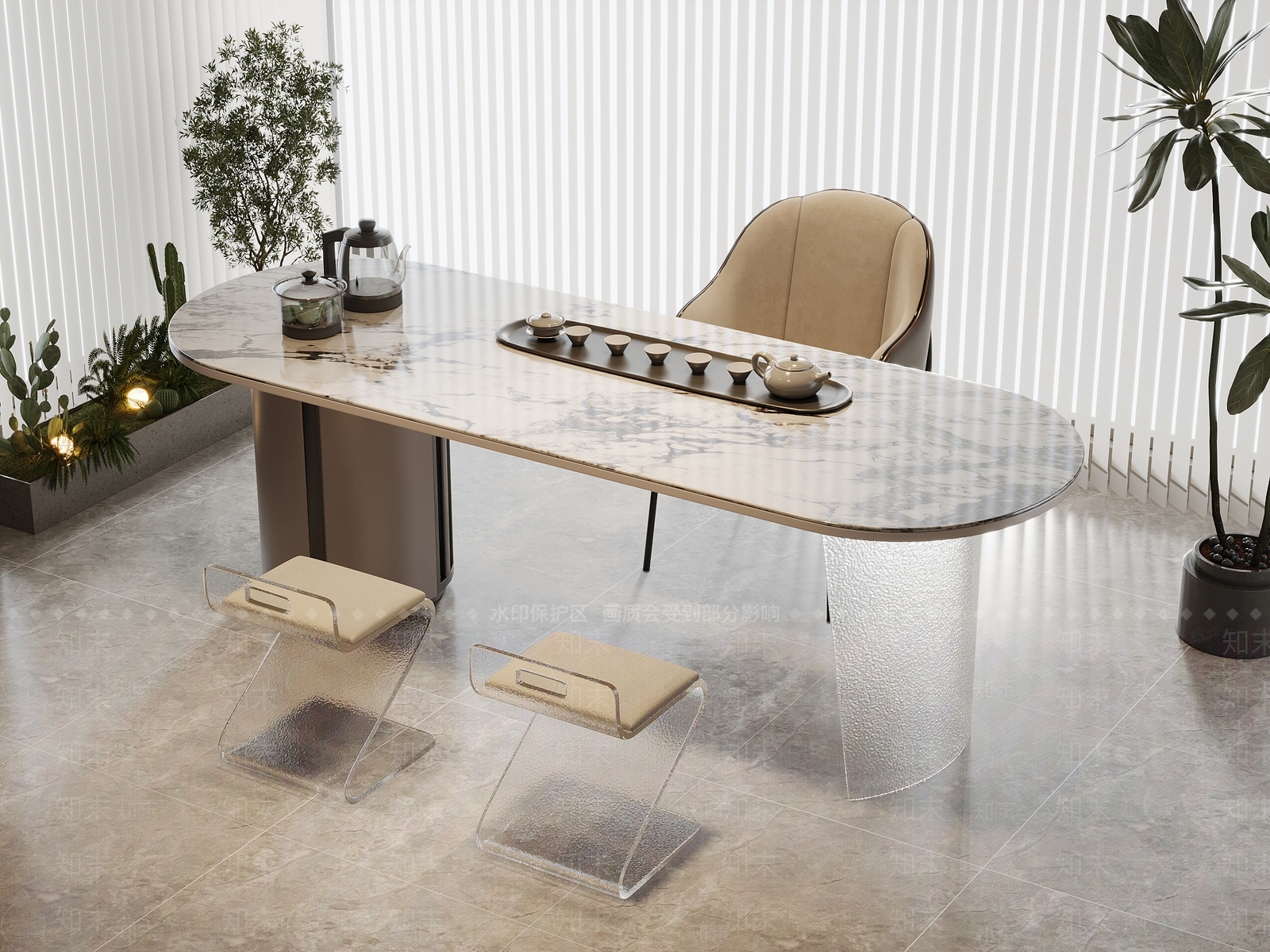 现代茶桌椅3D模型下载【ID:1173443226】