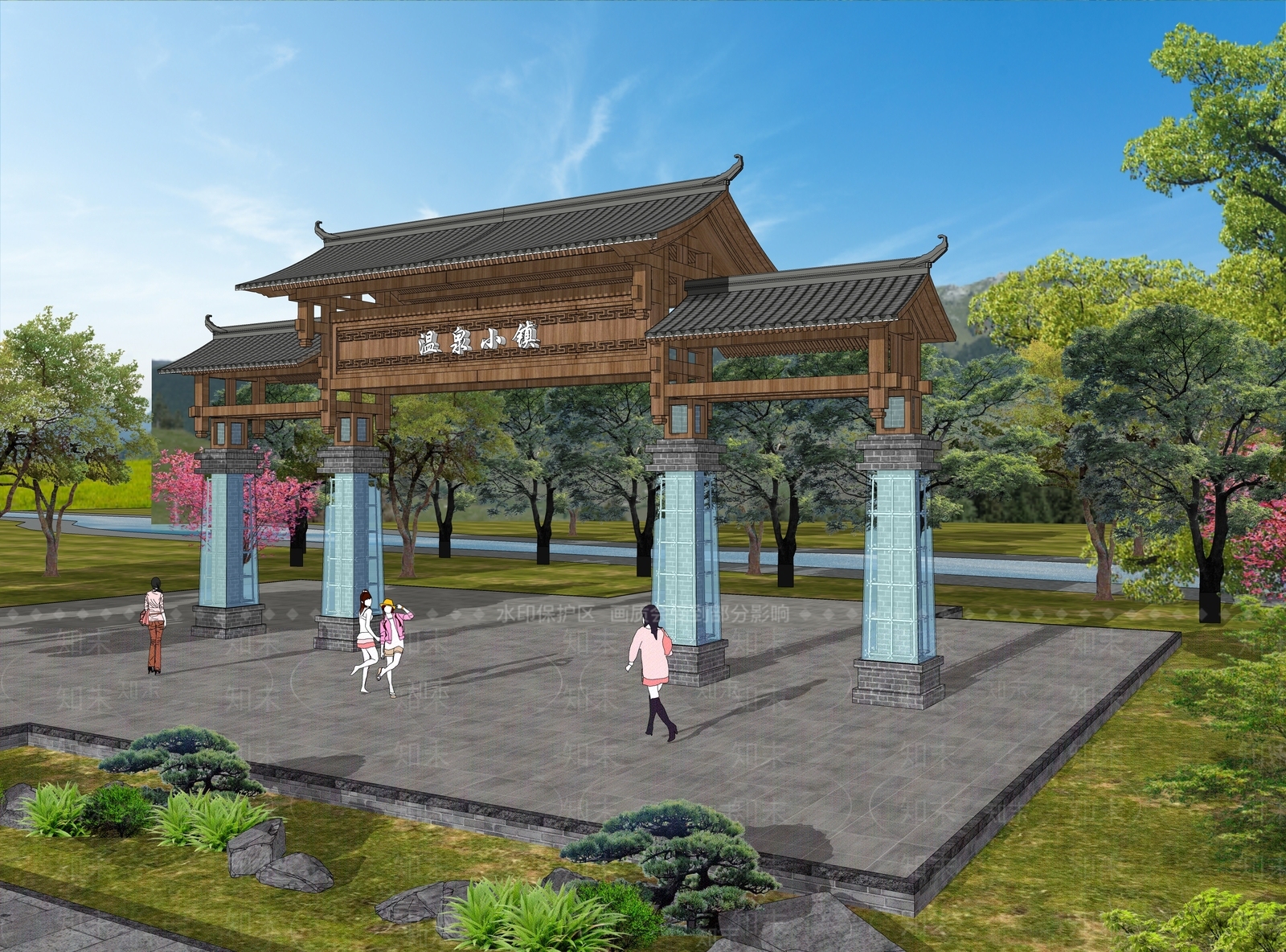 现代新中式牌坊牌楼SU模型下载【ID:1173445470】