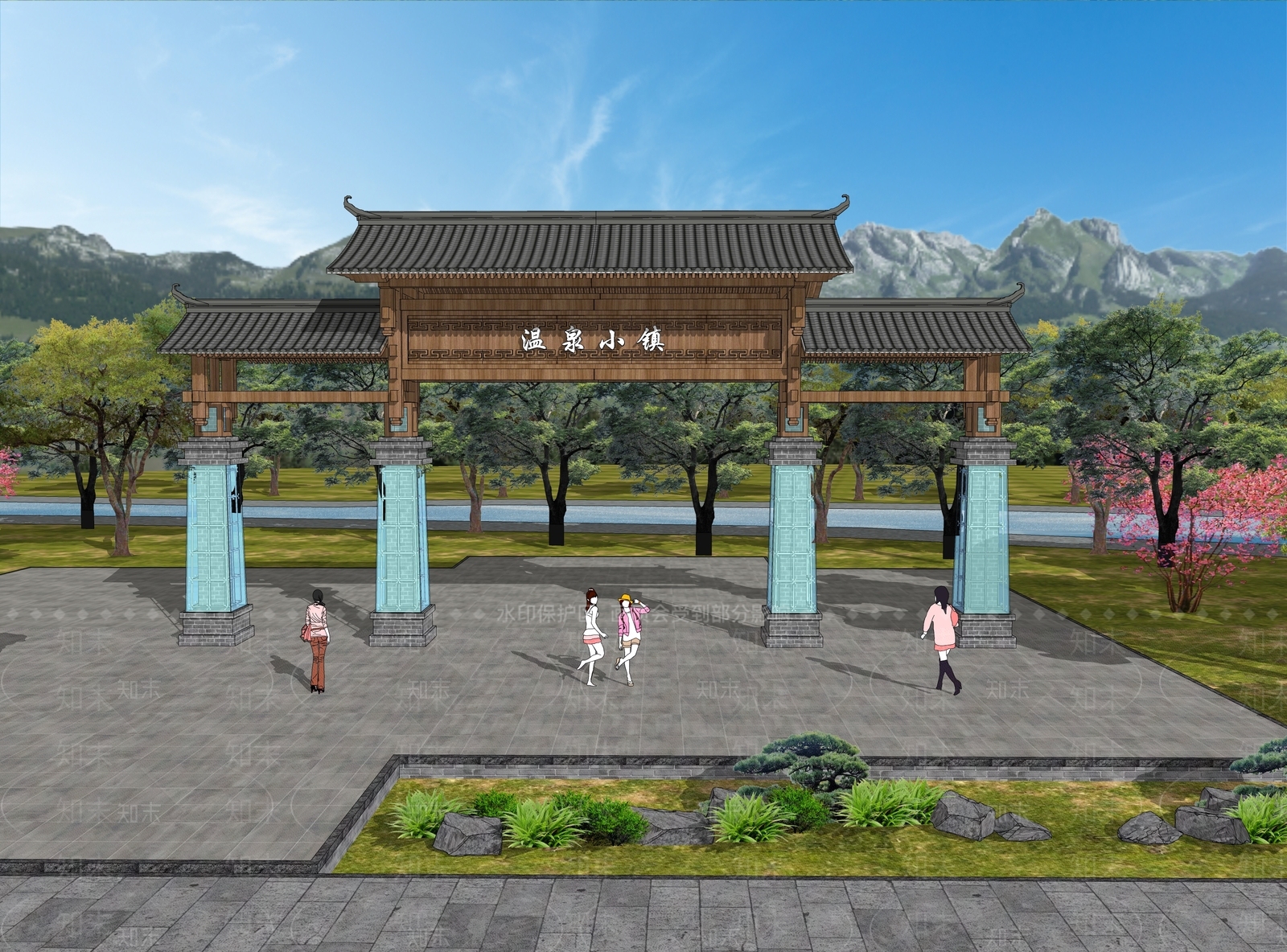 现代新中式牌坊牌楼SU模型下载【ID:1173445470】