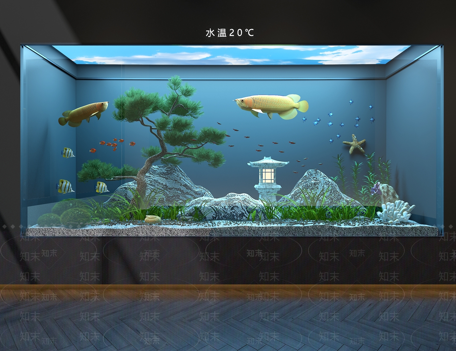 新中式鱼缸3D模型下载【ID:1173446492】