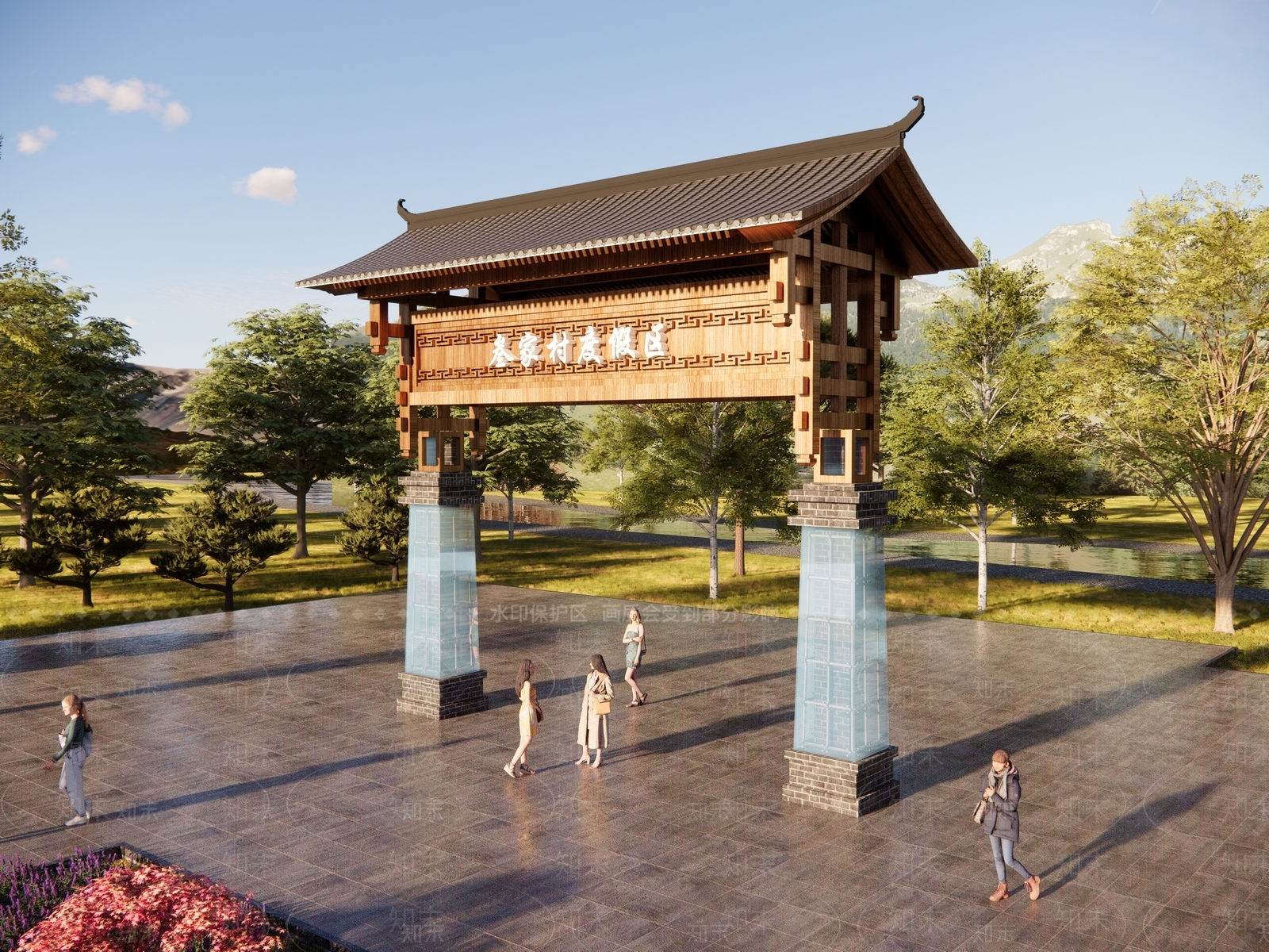 现代新中式牌坊牌楼SU模型下载【ID:1173446272】