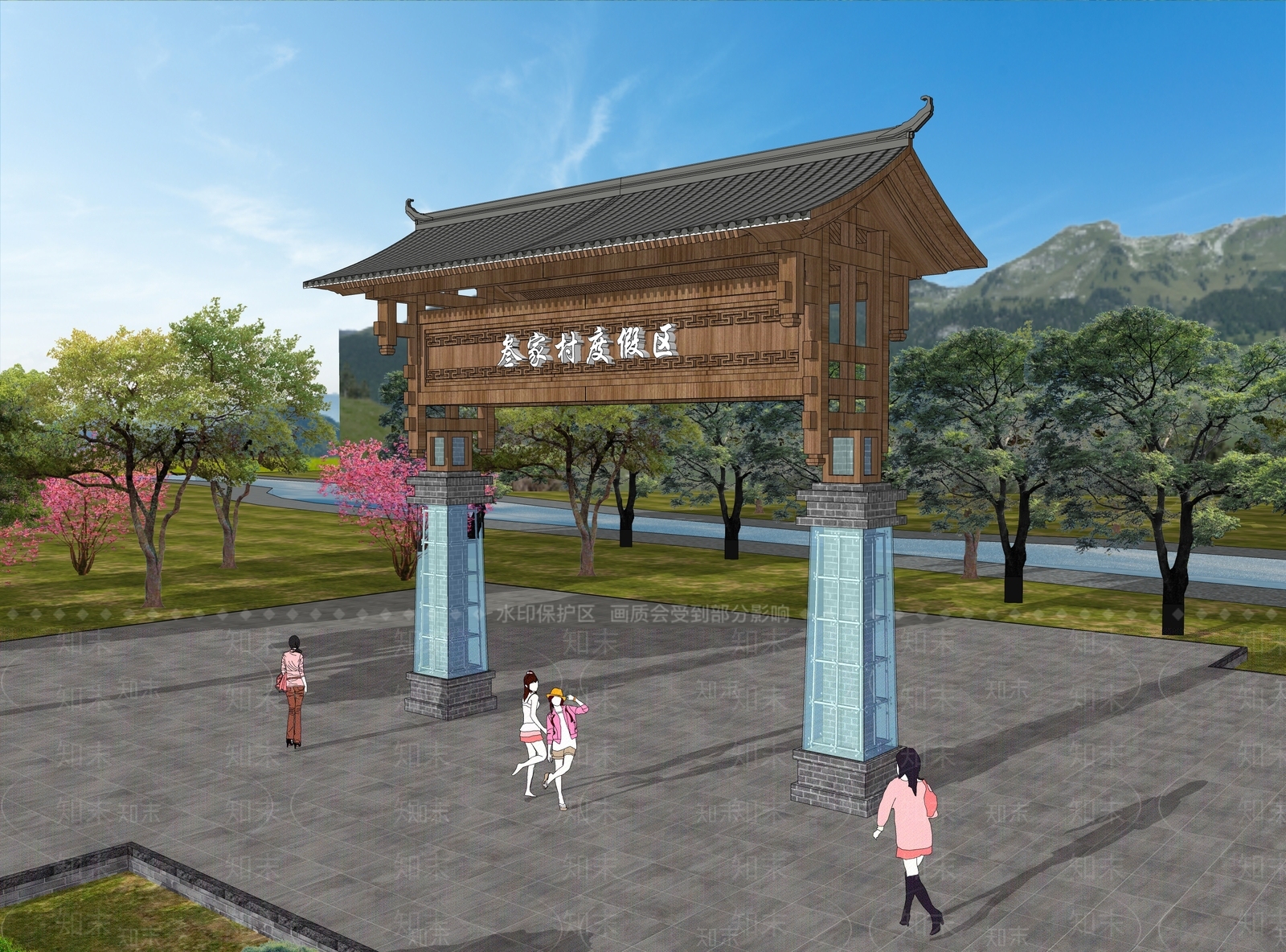 现代新中式牌坊牌楼SU模型下载【ID:1173446272】
