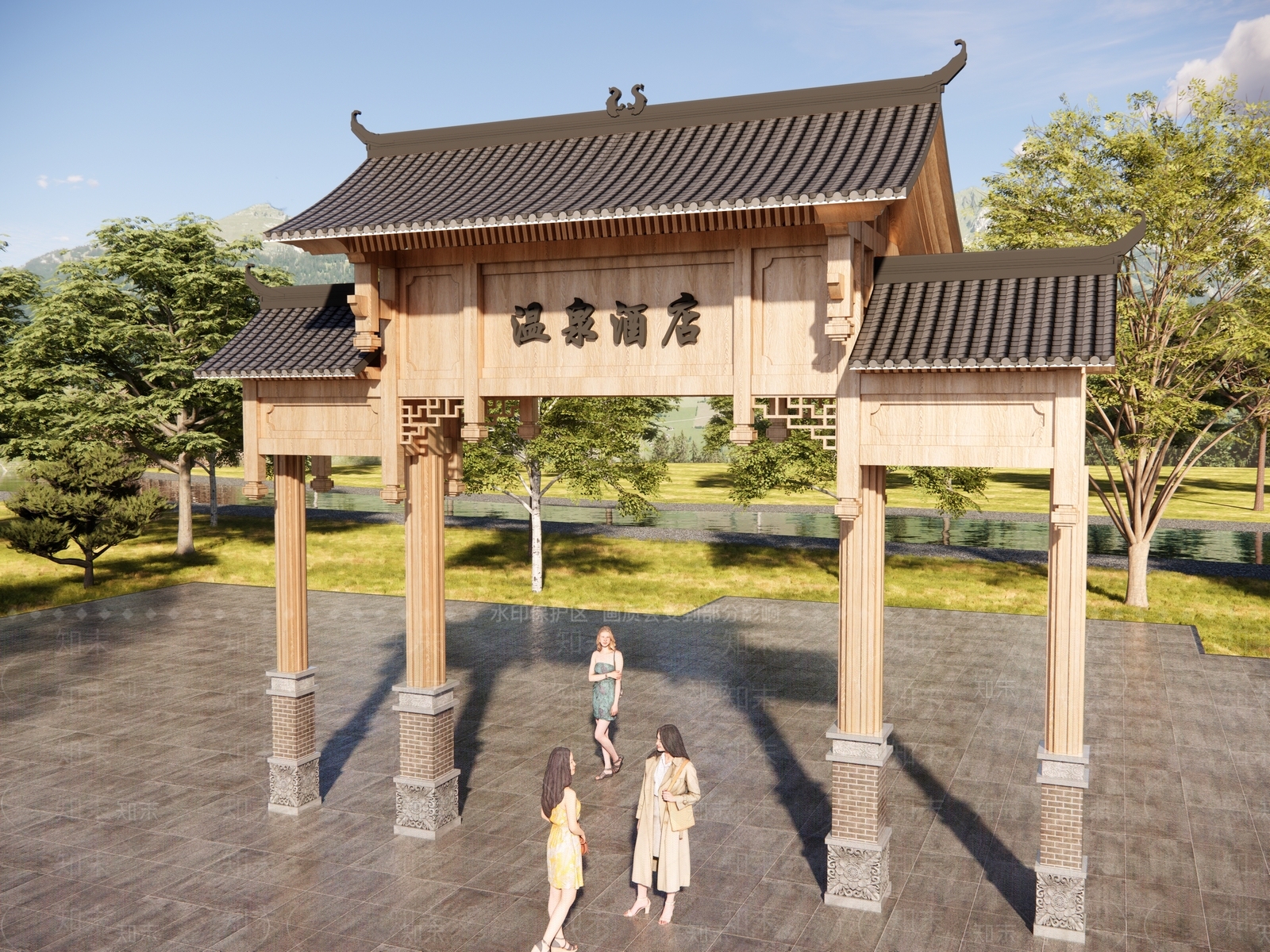 现代新中式牌坊牌楼SU模型下载【ID:1173448741】