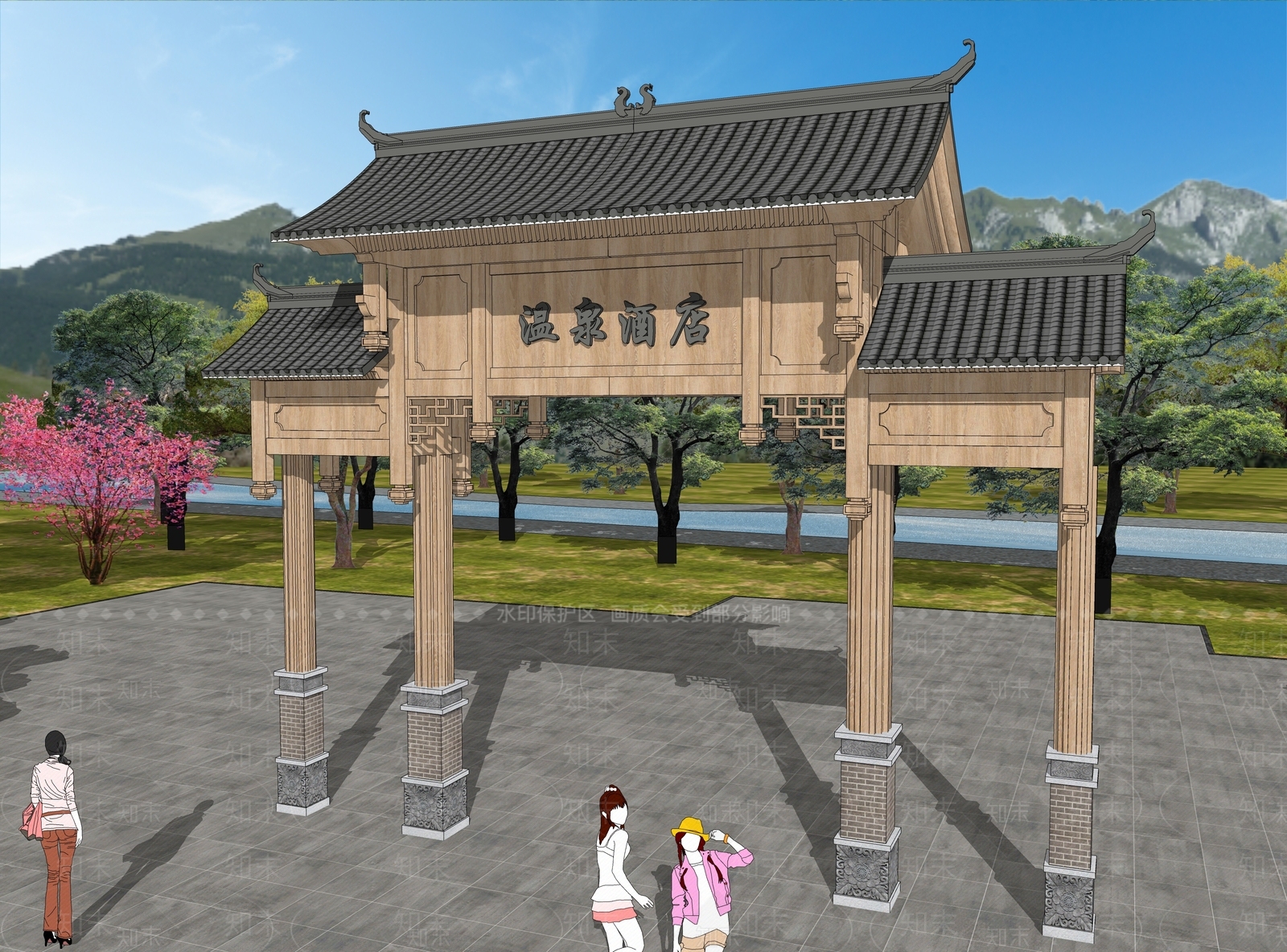 现代新中式牌坊牌楼SU模型下载【ID:1173448741】