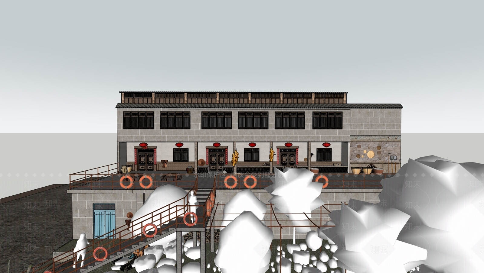 新中式中式风格建筑SU模型下载【ID:1173456023】