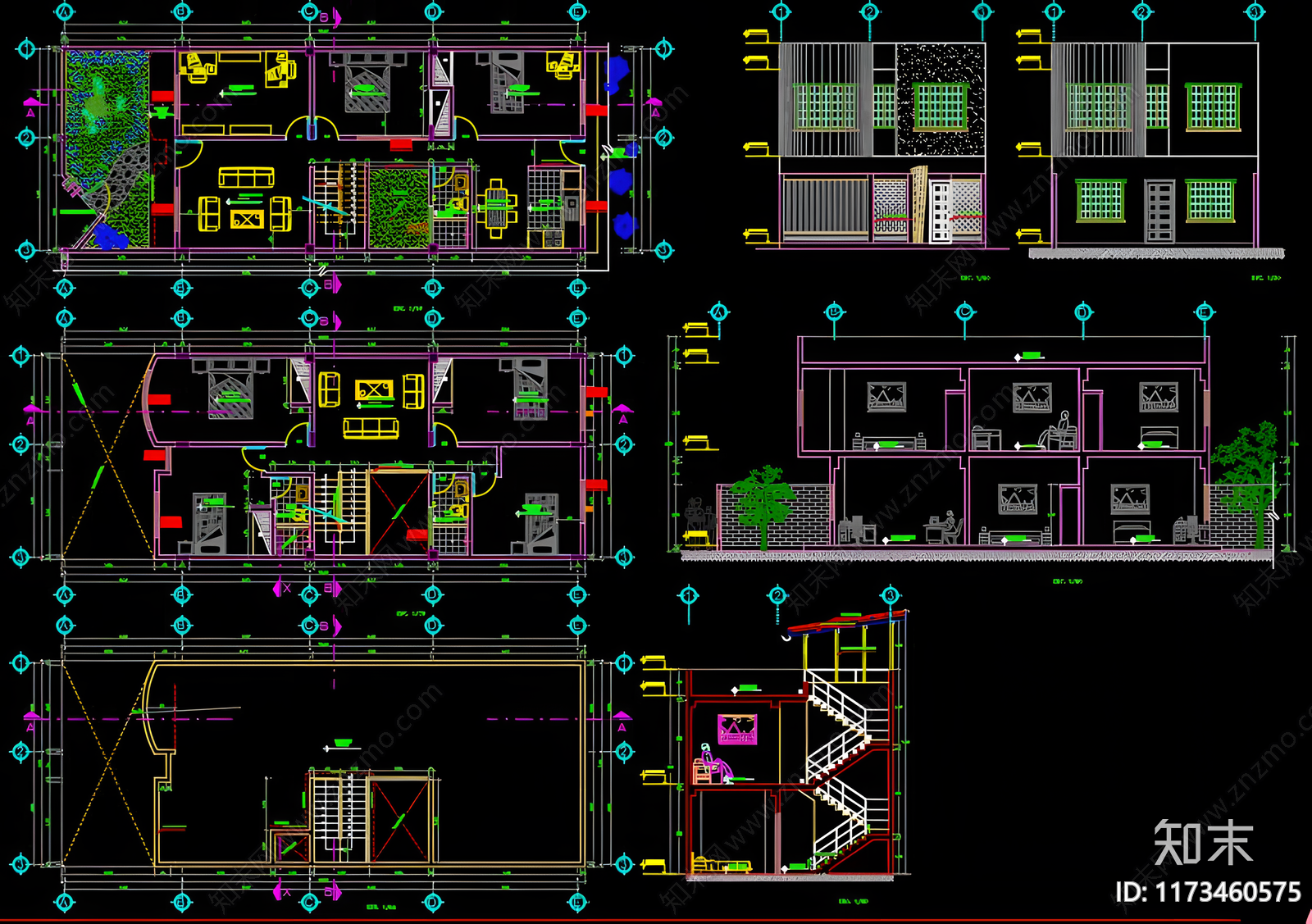 现代别墅建筑cad施工图下载【ID:1173460575】