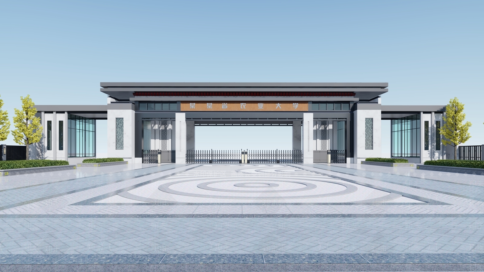新中式校园景观SU模型下载【ID:1173461365】