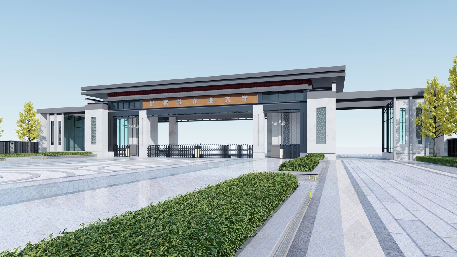 新中式校园景观SU模型下载【ID:1173461365】