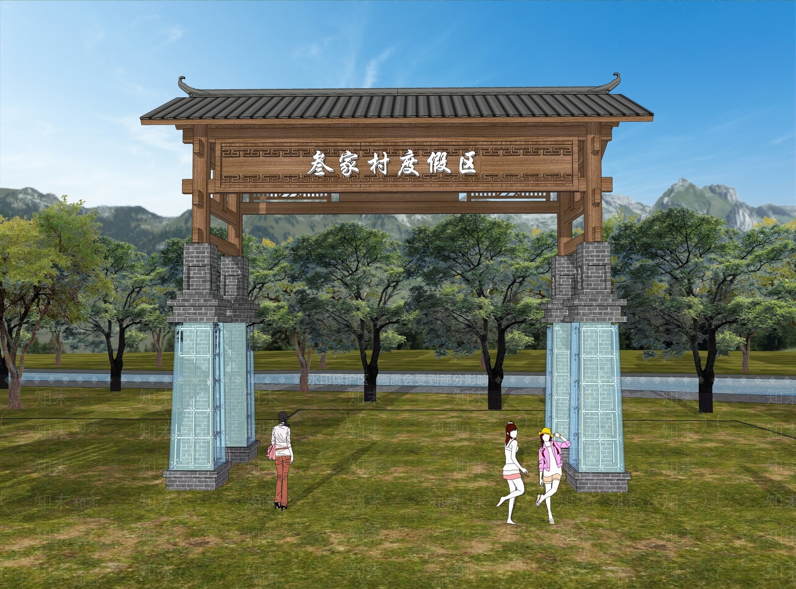 现代新中式牌坊牌楼SU模型下载【ID:1173463978】