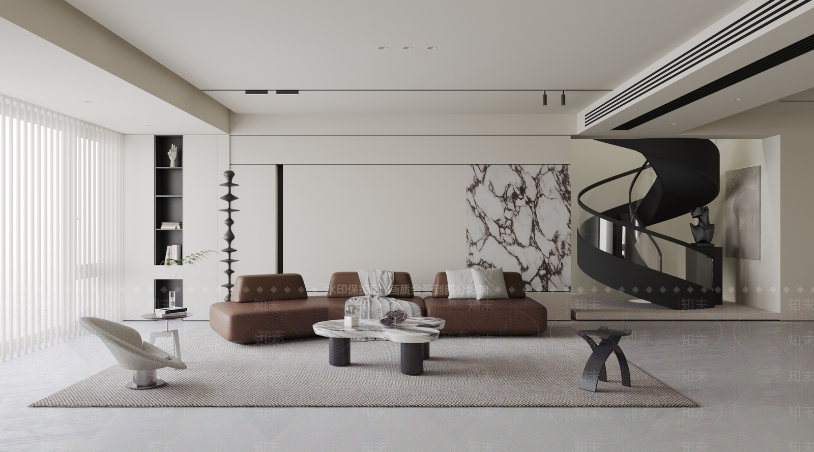 现代意式别墅客厅SU模型下载【ID:1173472430】