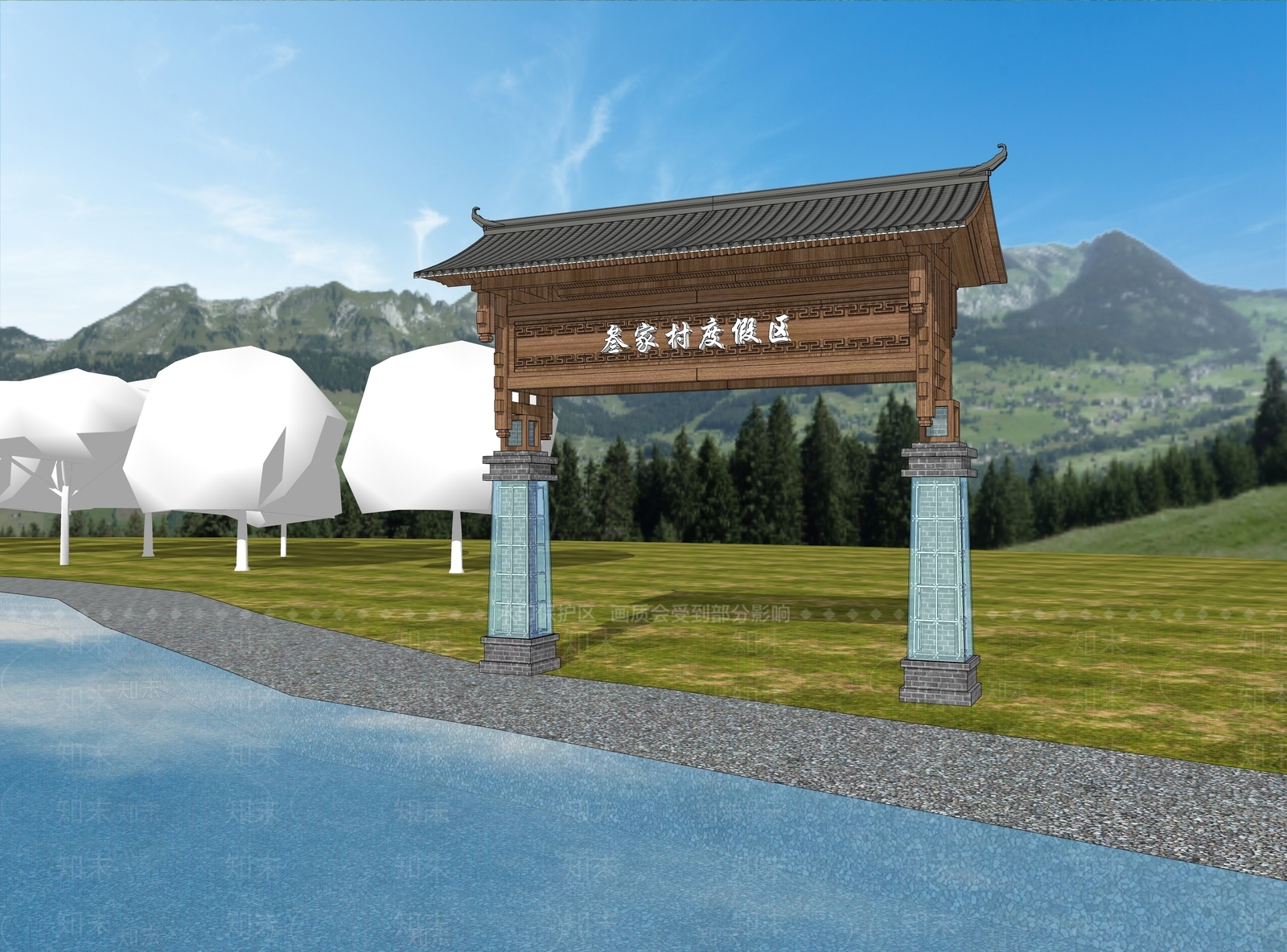 现代新中式牌坊牌楼SU模型下载【ID:1173474623】
