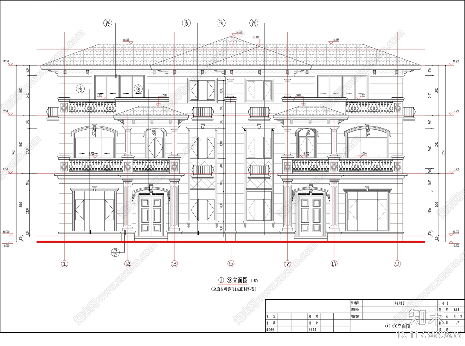 欧式别墅建筑cad施工图下载【ID:1173480635】