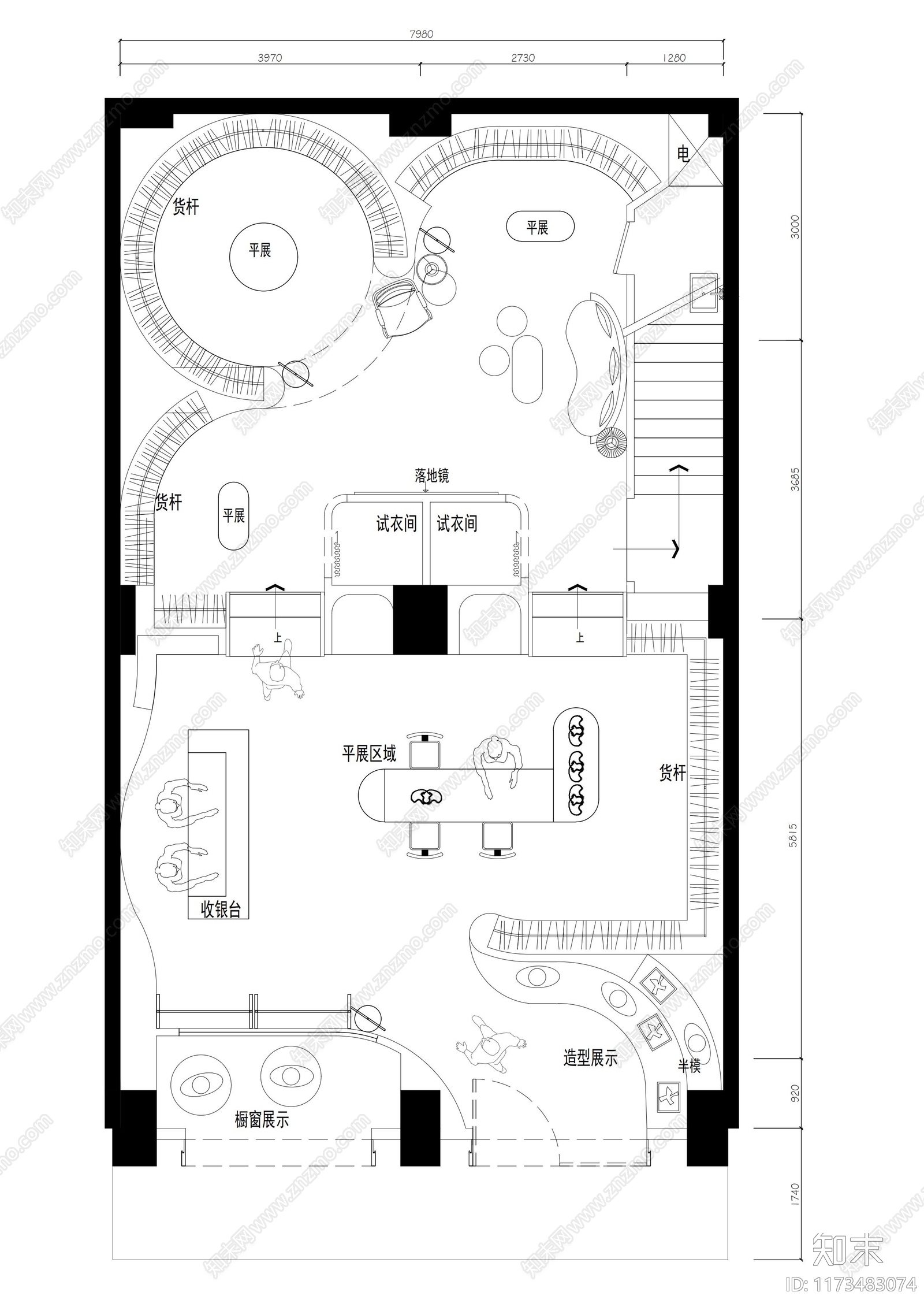 现代婚纱店施工图下载【ID:1173483074】