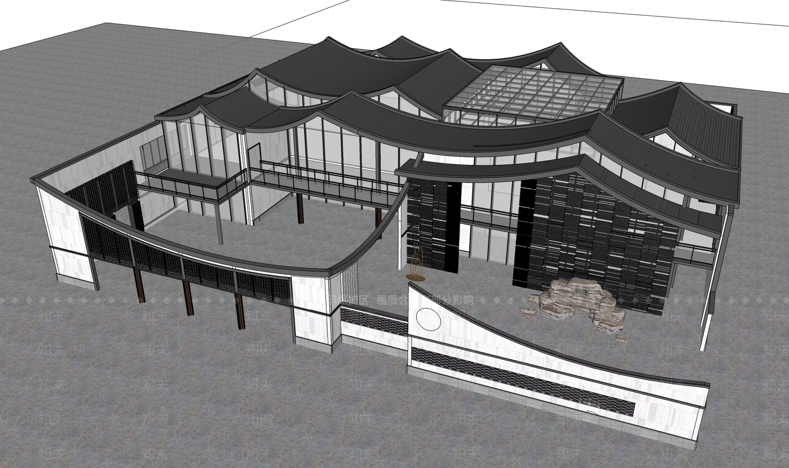 新中式风格建筑SU模型下载【ID:1173485222】