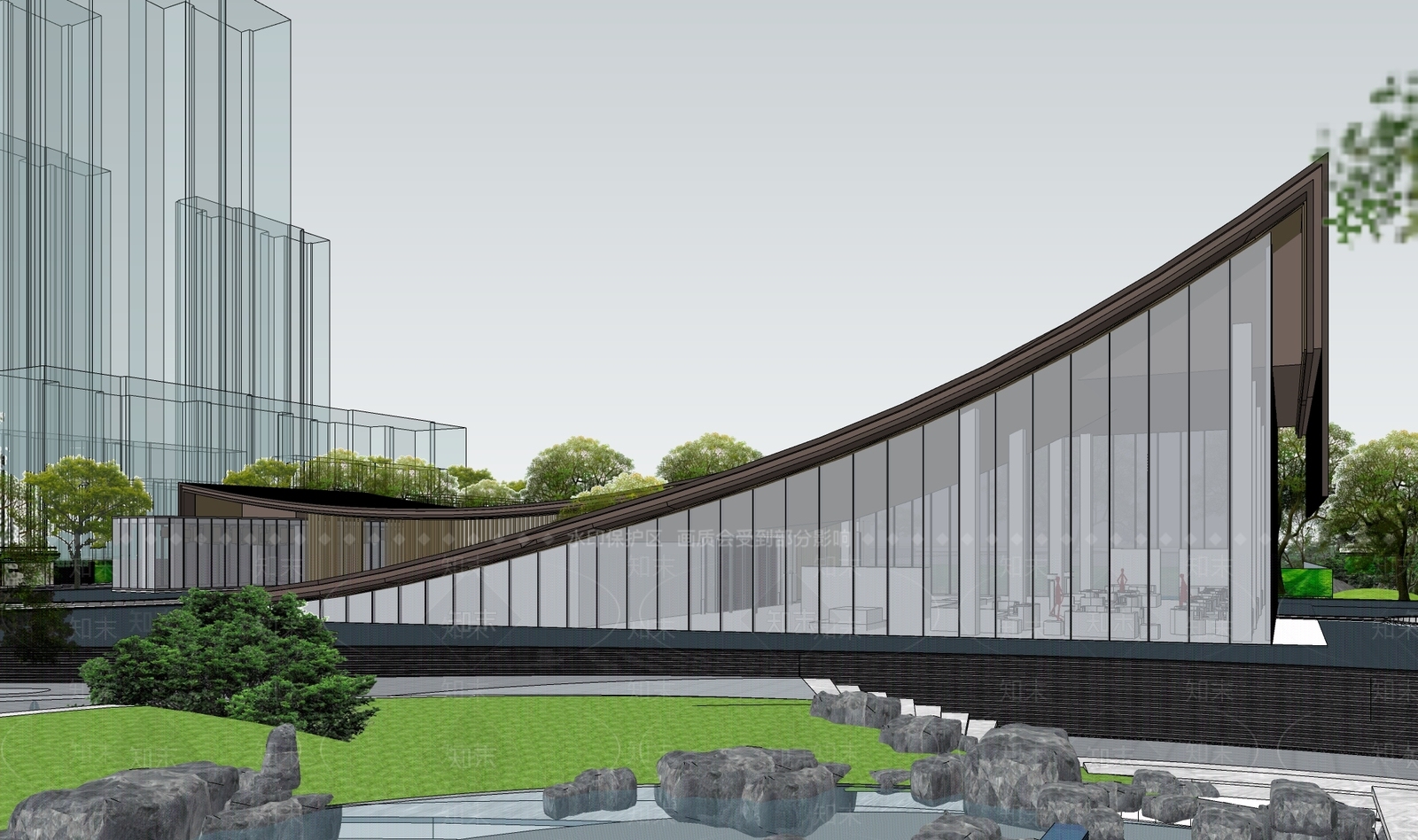 新中式风格建筑SU模型下载【ID:1173486402】