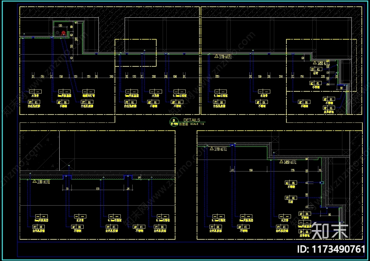 现代吊顶节点cad施工图下载【ID:1173490761】