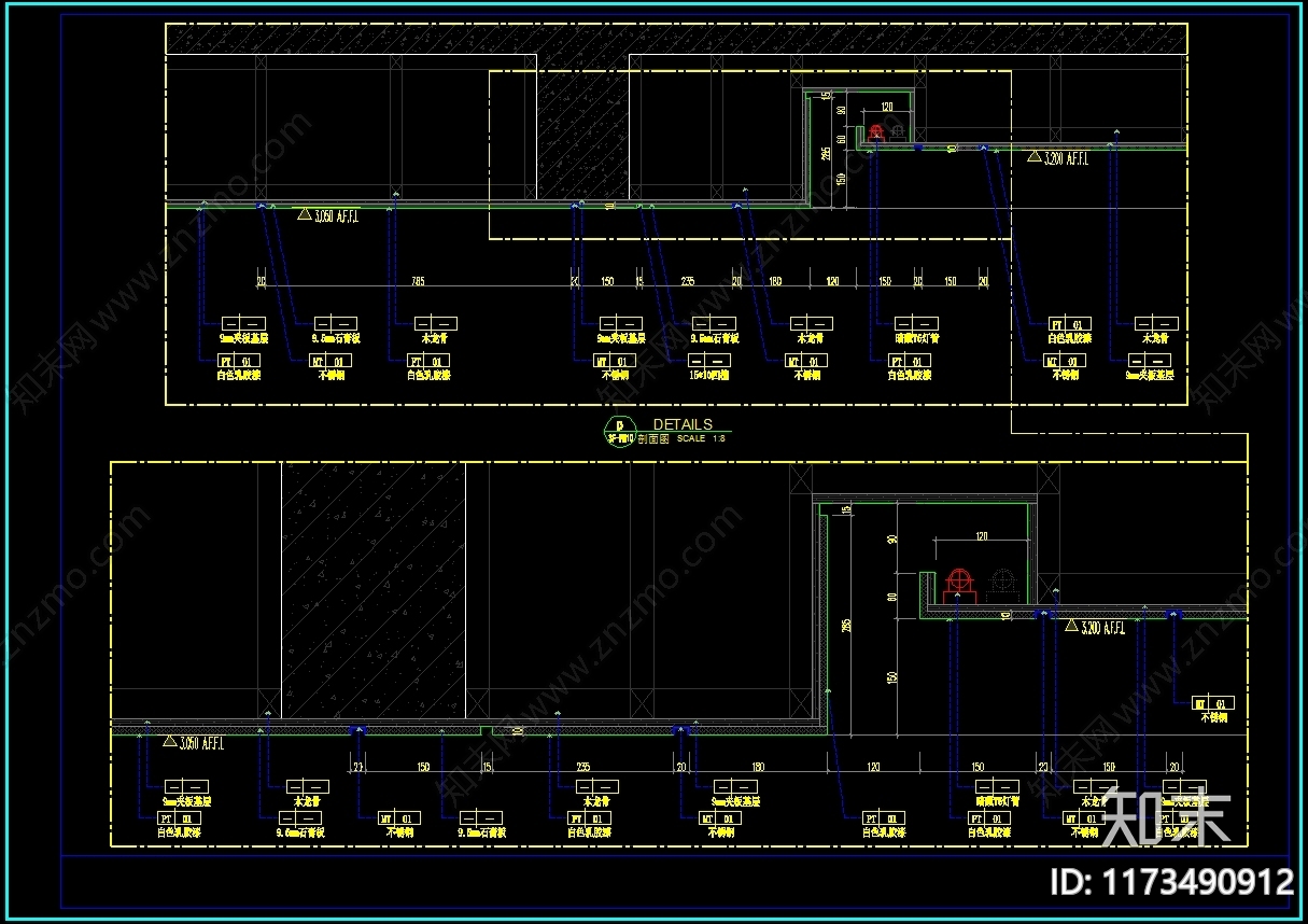 现代吊顶节点cad施工图下载【ID:1173490912】