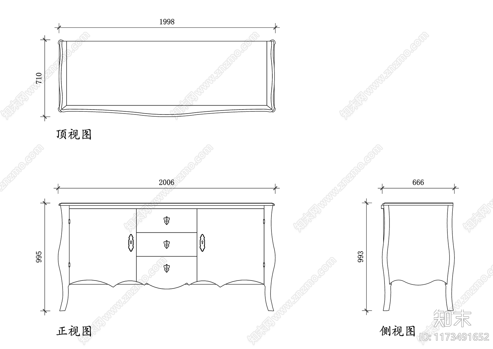 法式柜子cad施工图下载【ID:1173491652】