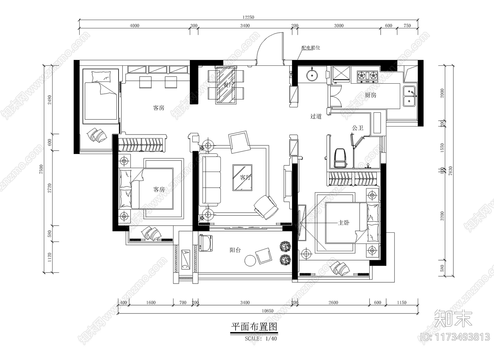 平层cad施工图下载【ID:1173493813】