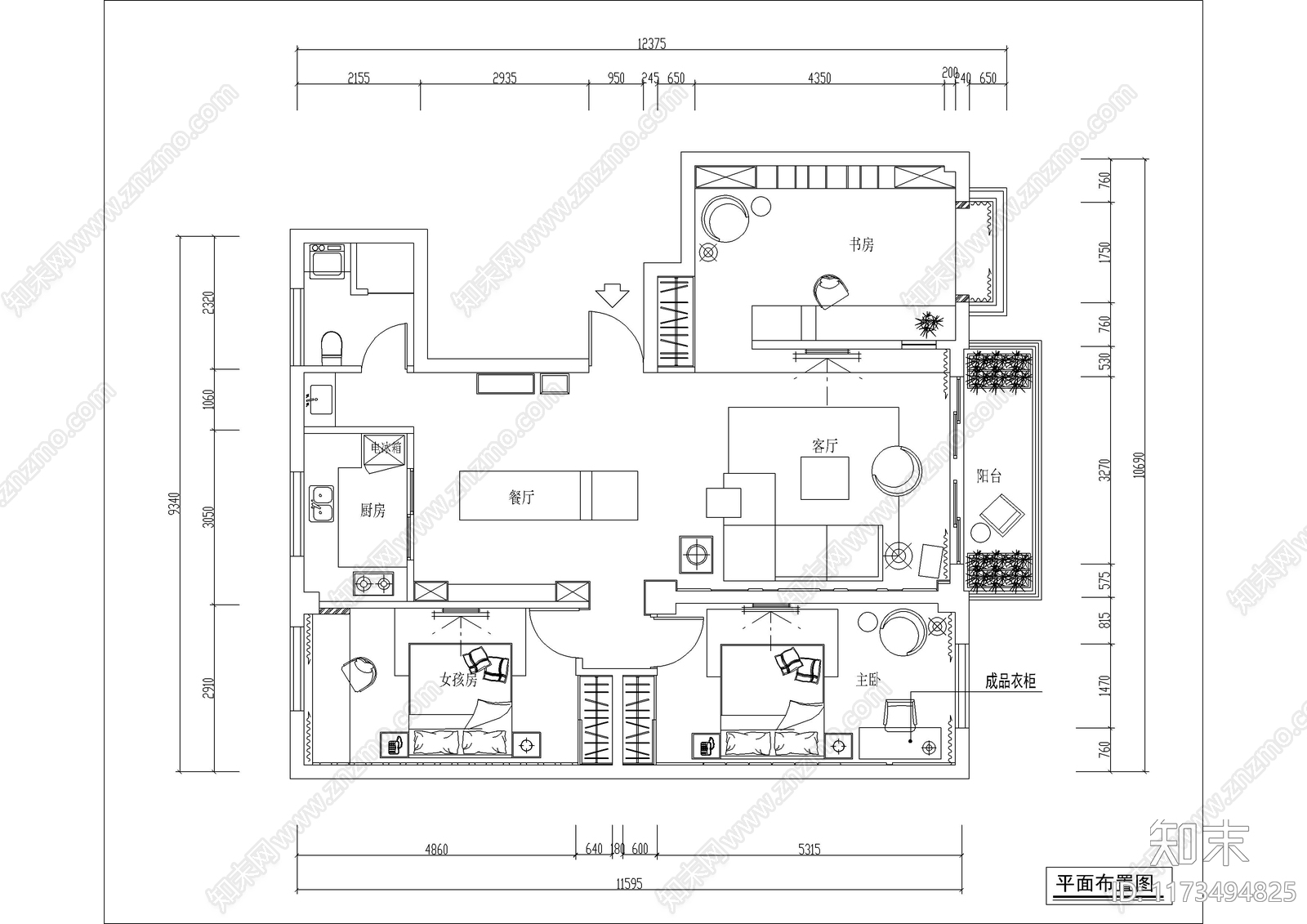 平层cad施工图下载【ID:1173494825】