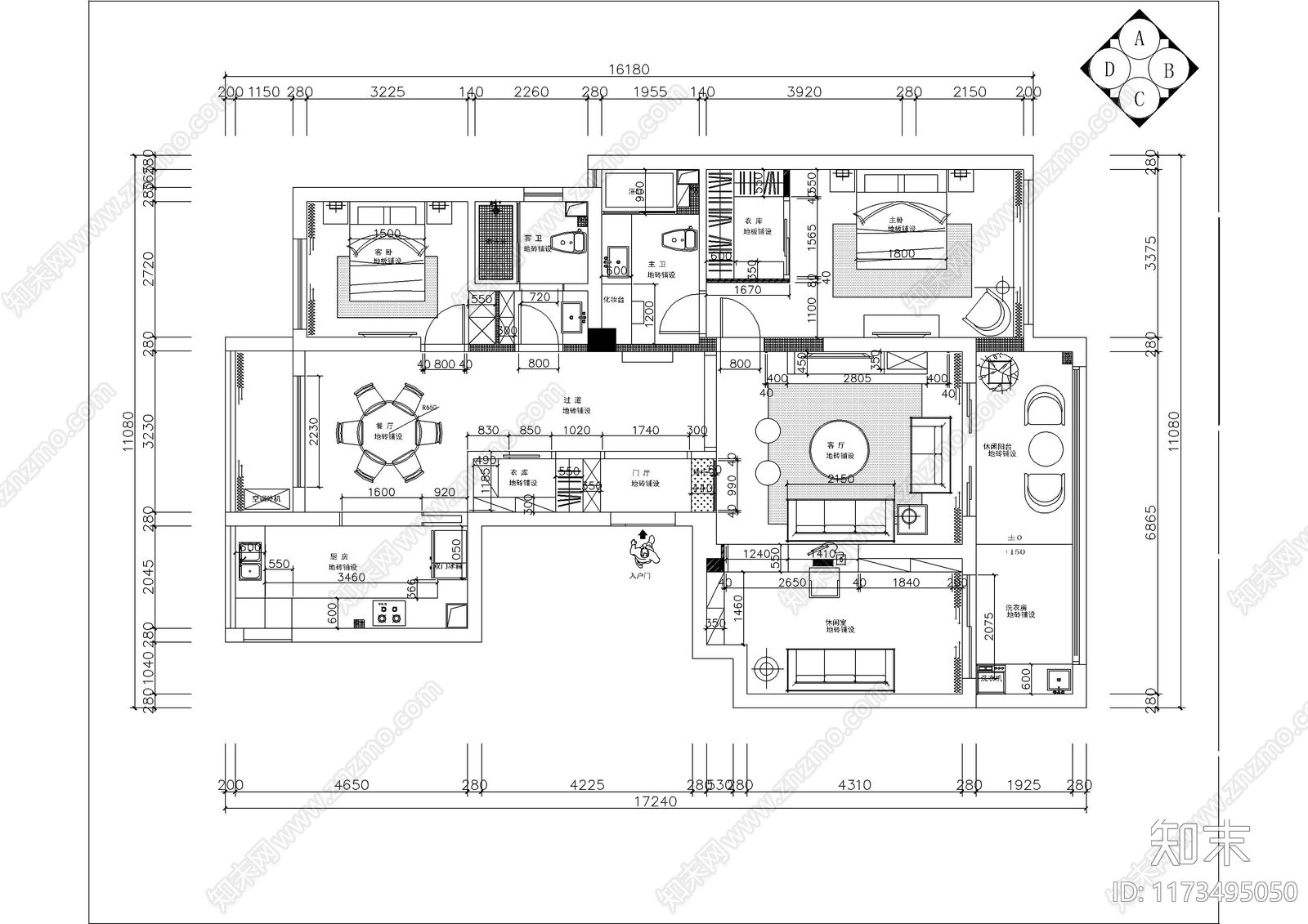 平层cad施工图下载【ID:1173495050】