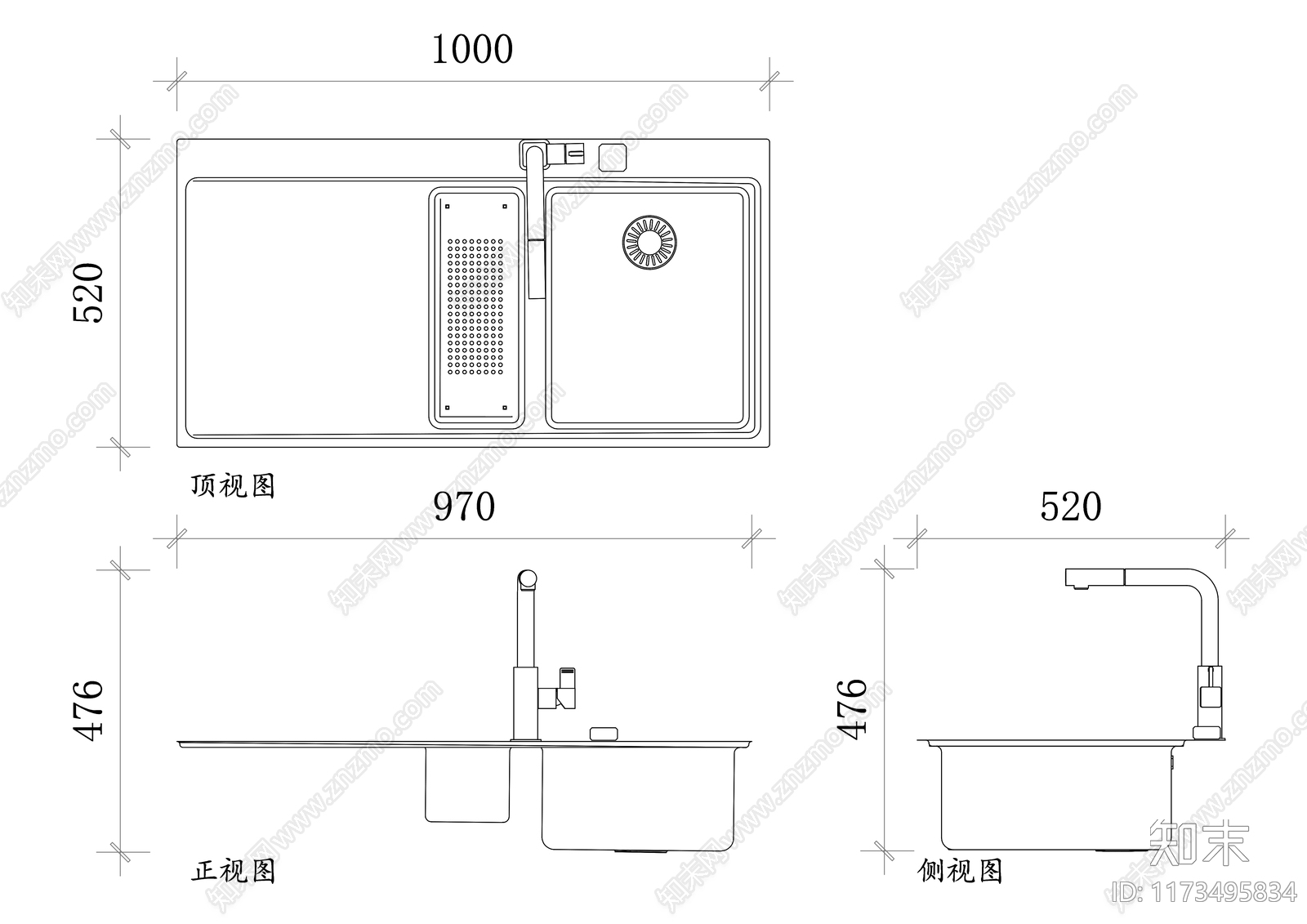 现代厨房设施施工图下载【ID:1173495834】