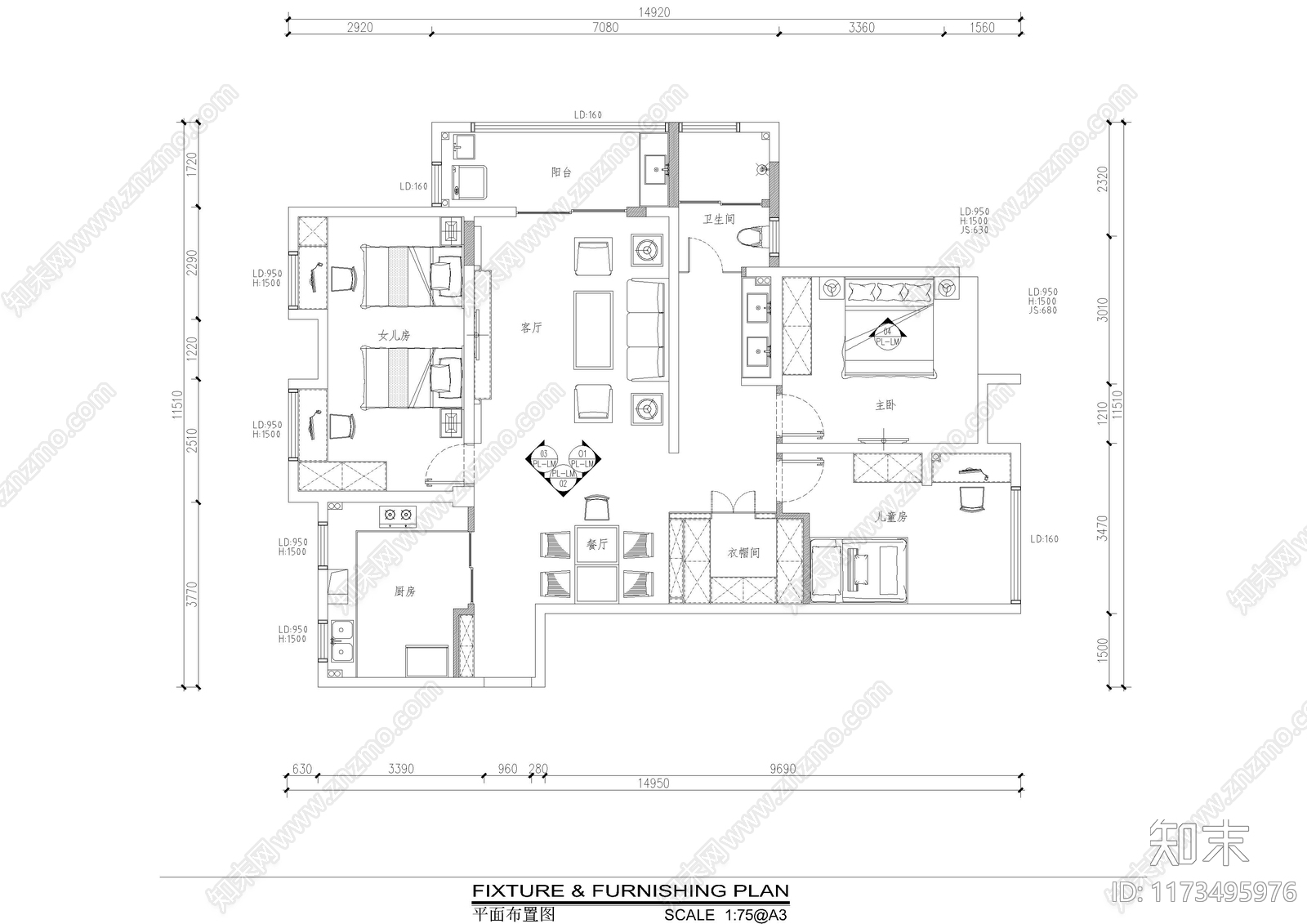 平层cad施工图下载【ID:1173495976】