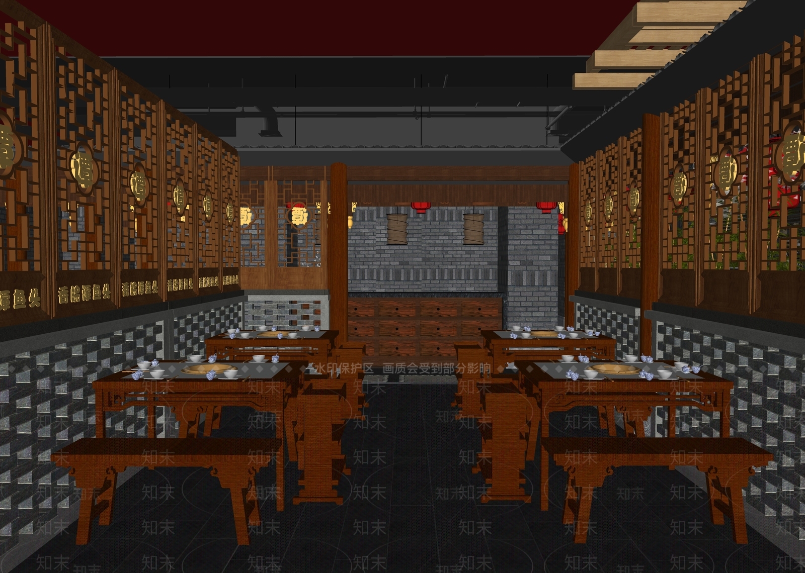 中式中餐厅SU模型下载【ID:1173500581】