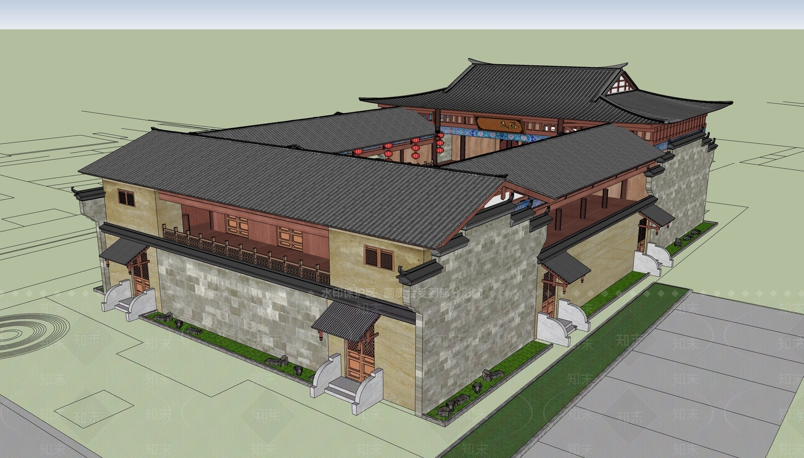 中式古建筑SU模型下载【ID:1173503213】